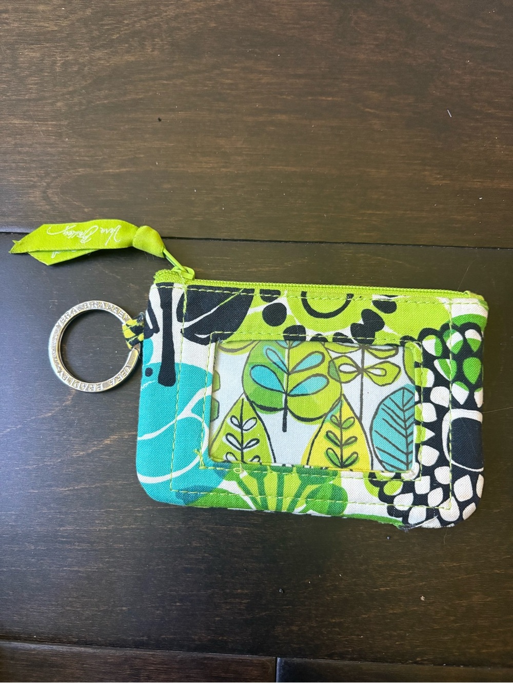 New Vera Bradley Zip ID Case / Keychain Wallet – Green Floral